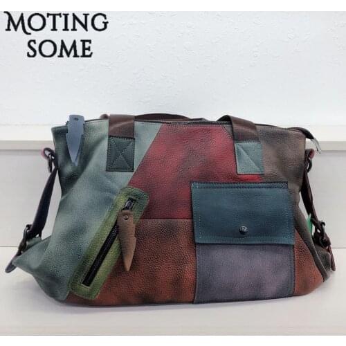 Patchwork Retro Style Genuine Leather Tote Women First Layer Cowhide Large Shopper Bags Calfskin Female Travel Handbag Tote 2020