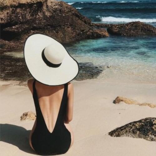 Top women black simple backless sexy belly covering triangle V-neck hot spring beach resort swimsuit one-piece swimsuit women