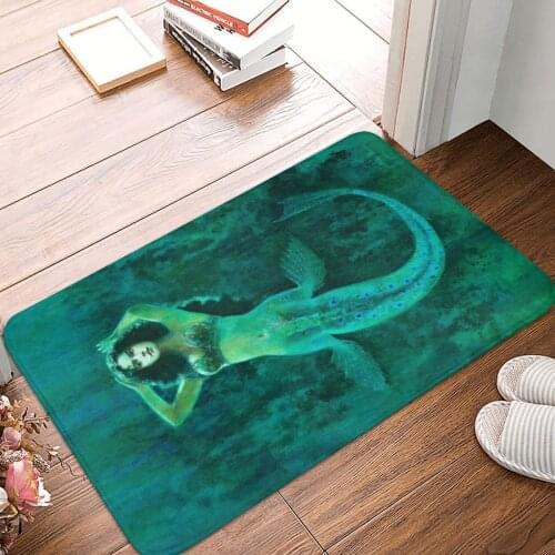 Vintage Surreal Mermaid Doormat Carpet Mat Rug Polyester Anti-slip Floor Decor Bath Bathroom Kitchen Balcony 40x60