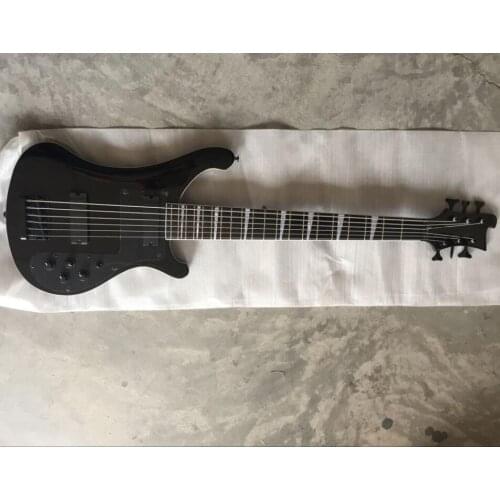 All black Rickenback 4003 fireglo electric bass 6 strings Ricken bass shark fretboard inlays Free Shipping