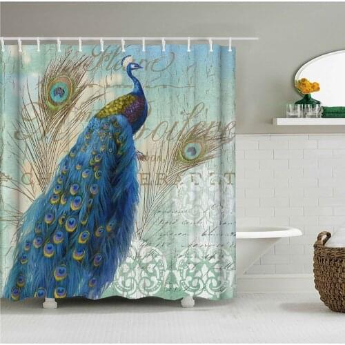 High Quality Chinese Peacocks Printed Fabric Shower Curtains Flower Birds Bath Screen Waterproof Bathroom Decor With 12 Hooks