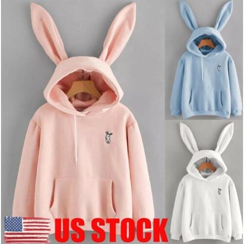 New Women Loose Long Sleeve Rabbit Ear Hoodies Sweatshirt Pullover Tops Blouse Coat