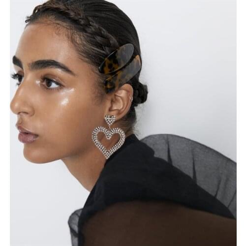 Dominated Exaggerated Crystal Double Heart Earrings Fashion Contracted Large Black Color Women Drop Earrings Wedding Jewelry