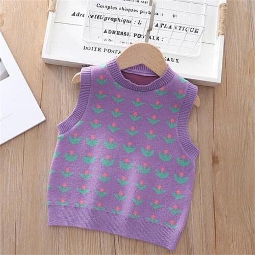 2-6Y Baby Girls Tulip Flower Knitted Vest Waistcoat for Childrens Clothing