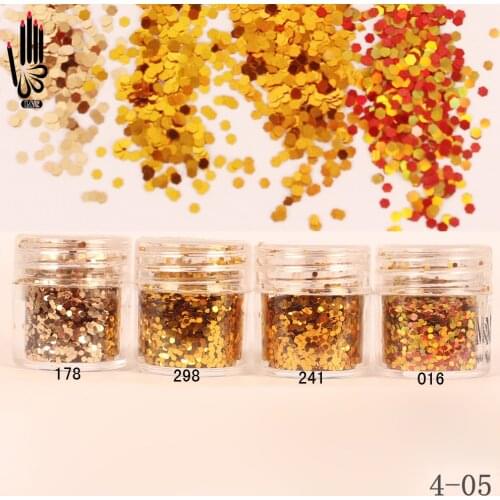 1 Jar/Box 10ml Nail Beauty 4 Agate Gold Nail Glitter Hex Sequins Powder Paper For Nail Art Decoration Optional 300 Colors 4-05