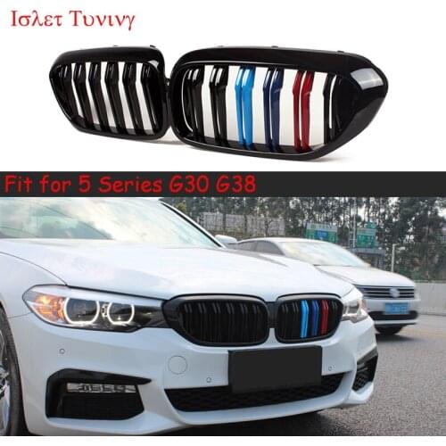 1pair G30 2-slat Kindey Grille for BMW 5 Series G30 G38 Front Mumper Mesh Grills 520i 530i 540i 2017 2018 2019