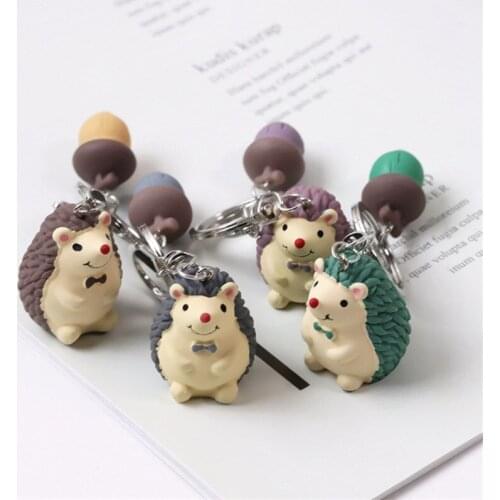 1PC Resin Cartoon Hedgehog Pendant Keychain Key Ring For Men Women Gift Unique Cute Matte Pine Cone Animal Bag Car Keychain K80