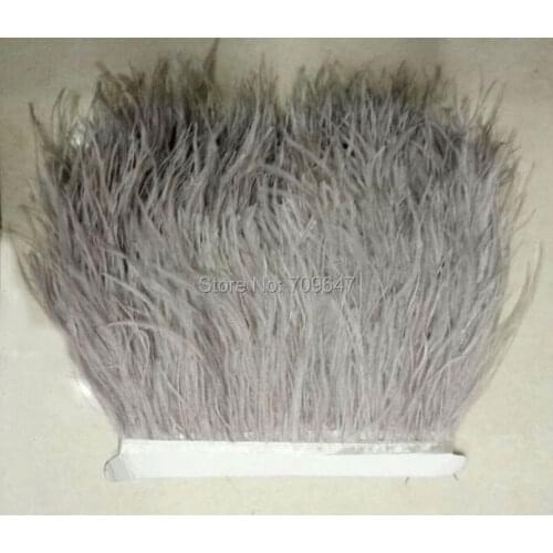 10 yards/lot Silver Grey ostrich feather trimming fringe ostrich feather trim on Satin Header 5-6inch in width for Wedding Dress