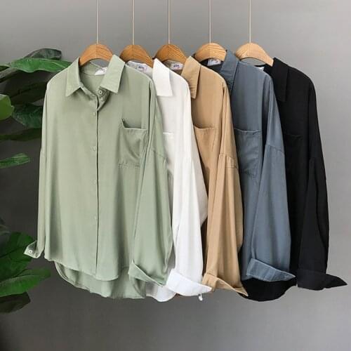 2020 Spring Autumn womens blouses Casual pocket Shirt Female Long Sleeve Blouses Shirt Tops Blusas Mujer
