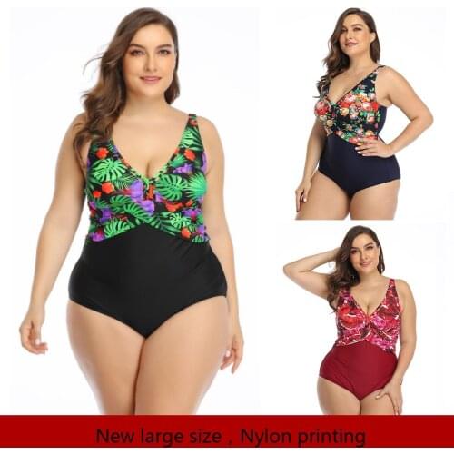 2021 One Piece Swimsuit Women Backless Monokini Deep V-Neck High Waist Bodysuit Swimwear Beach Bathing Suit L-4XL