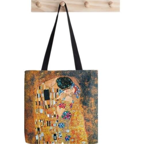 2021 Shopper Gustav Klimt The kiss printed Tote Bag women Harajuku shopper handbag girl Shoulder shopping bag Lady Canvas Bag