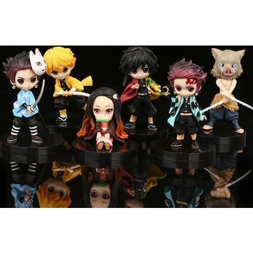 6PCS Anime Figures Demon Slayer Kimetsu no Yaiba Dolls Kamado Tanjirou Nezuko Agatsuma Zenitsu Hashibira Inosuke Makomo PVC Toys