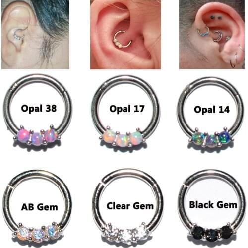 6PCS Surgical Steel Opal/Zircon Segment Hoop Ring Opal Septum Clicker Labret Ring Nose Ring Cartilage Earring 16g