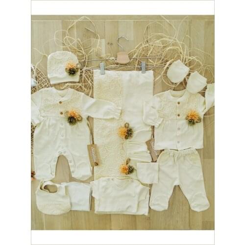 Authentic Baby Girl Beige Natural Lux Organic 10 Piece Hospital Output Newborn Set Luxury 100 Cotton High Quality