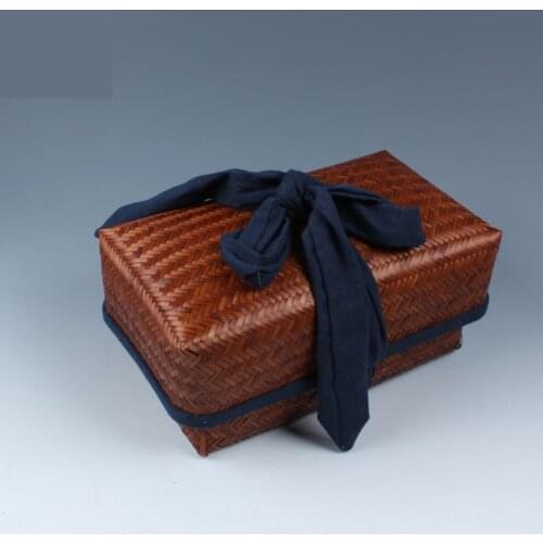 Bamboo woven bag tea ceremony spare parts tea set storage box travel tea set portable bag Natural color Retro Dark