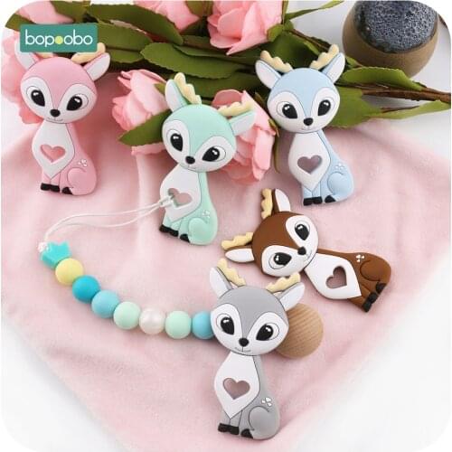 Bopoobo 10pcs Cartoon Sika Deer Food Grade Silicone Teethers Fawn Pendant Soft Elk Hot Sale Christmas Gift For Baby Teethers