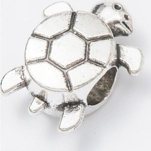 10Pcs/Lot tortoise Antique Silver Color DIY Zinc alloy Big Hole Spacer Bead Charm Fits Jewelry making Bracelet js1063