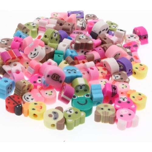 CHONGAI 100Pcs Animal Avatar Beads Style Polymer Clay Spacer Beads DIY Necklace Accessories