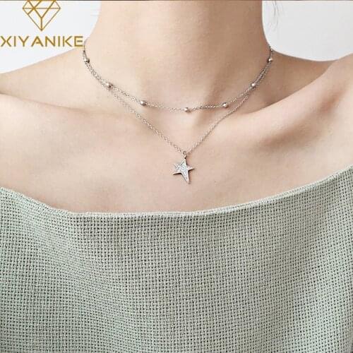 XIYANIKE 925 Sterling Silver Design Creative Double-layered beads stars Pendant Necklace For Women Trendy Charming Party Jewelry