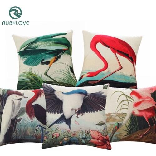 Flamingo Birds Cushion Cover Cotton Linen Pillow Covers Square Pillow Case 45x45cm Bedroom Sofa Car Home Decor