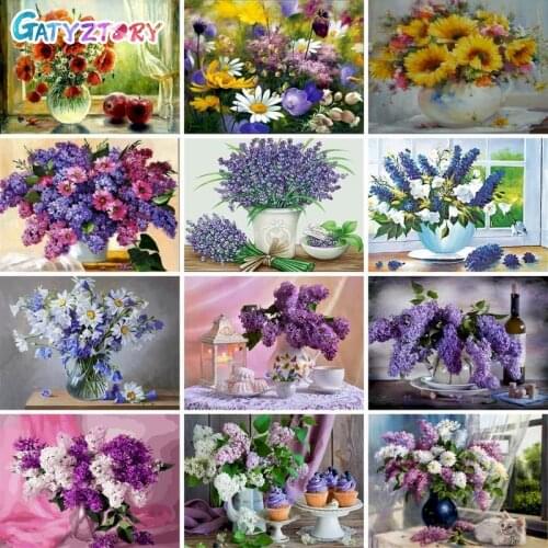GATYZTORY 60x75cm Frame Flowers DIY Painting By Numbers Acrylic Hand Painted Oil Paint By Numbers Home Decor Art