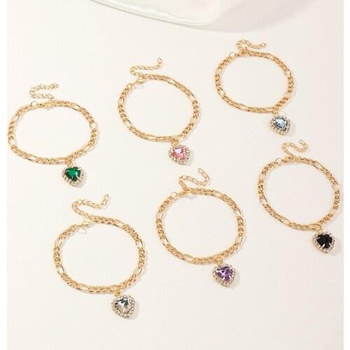 Exquisite 7-Color Crystal Zircon Heart Bracelet Charming Female Gold Hand Chain Accessories Valentines Day Jewelry Gift