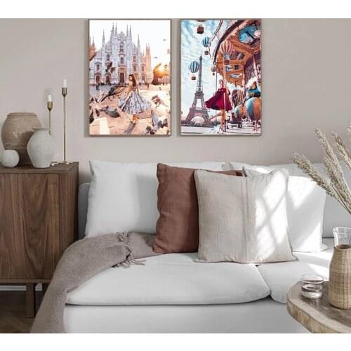 GATYZTORY 2 PC Oil Painting City Street Landscape Picture 40x50cm Frame Home Decoration Acrylic Pigment Drawing On Canvas Photo