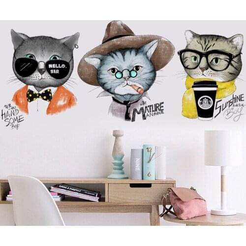 Nordic Creative Wall Stickers Boy Bedroom Teen Room Decor Aesthetic Self Adhesive Poster Living Room Decoration Cool Cat Sticker