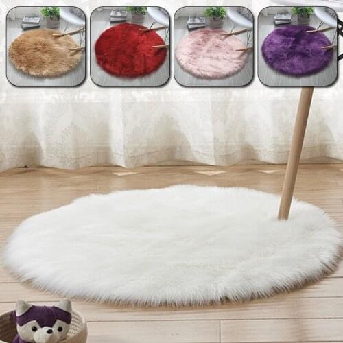 Round Soft Faux Sheepskin Fur Area Rugs for Bedroom in the Living Room Floor Shaggy Silky Plush Carpet White Rug Bedside Rugs