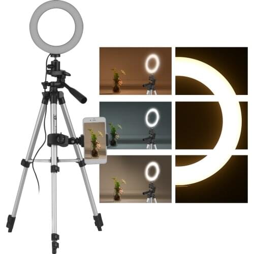 6 Inch Mini LED Ring Light Lamp with Tripod light Stand Phone Holder for YouTube photography Selfie light 64pcs LED lamp