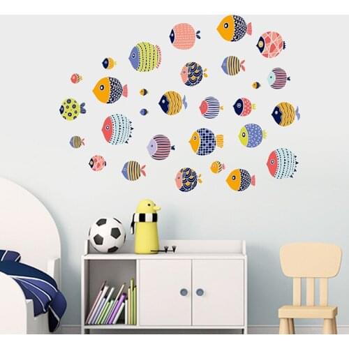 Cartoon Cute Marine Fish Wall Stickers DIY Animals Home Decor Kids Room Bedroom DIY Waterproof Bathroom Tub Tile Decals