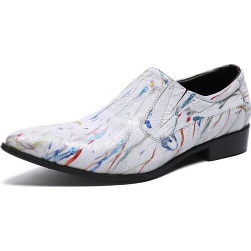 New Luxury Business Party Dress Shoes Men White Wedding Shoes Mens Metal Pointed Toe Slip-On Nightclub Bars Red Shoes Size 38-46