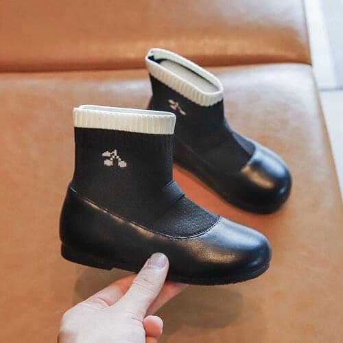 Girls Pure Color Flying Socks Shoes 2021 Autumn New Kids Casual Shoes Childrens PU Leather Shoes Warm Fashion Shoes Chic 23-34