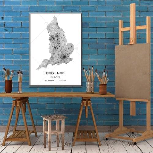 Map print poster canvas poster canvasWorld EnglandMap Black White MapPoster Picture Art