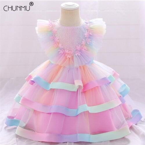 Newborn Baby Sequins Flower Dress Baby Girls 1st Year Birthday Infant Party Christening Gown Toddler Wedding Baptism Clothes