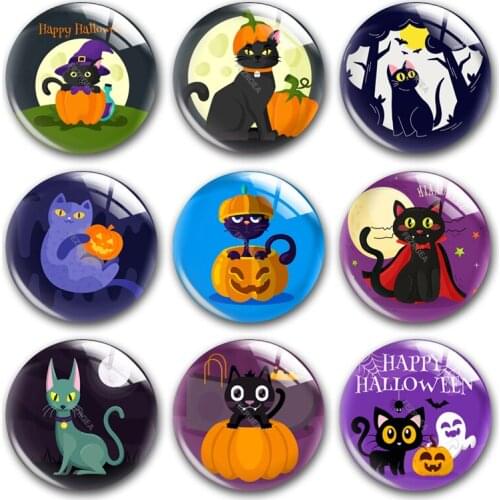 Handmade Halloween party cat pumpkin Round photo glass cabochons demo flat back DIY collier jewlery Making findings accessory