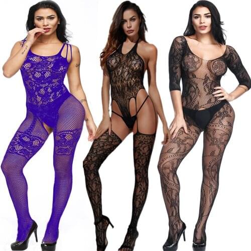 Sexy Open Crotch BodyStocking women Fishnet Body Suit Latex Catsuit Costumes Mesh Sleepwear Underwear Erotic Lingerie 195