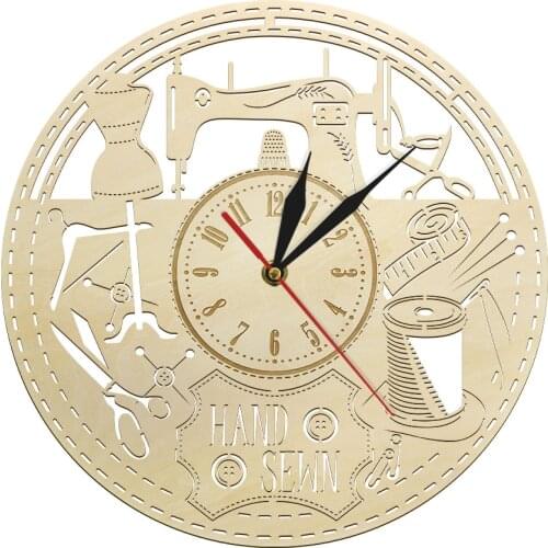 Sewing Machine Wooden Wall Clock Quilting Seamstress Vintage Wall Watch Hand Sewn Room Decor Sewing Lover Gift For Mom
