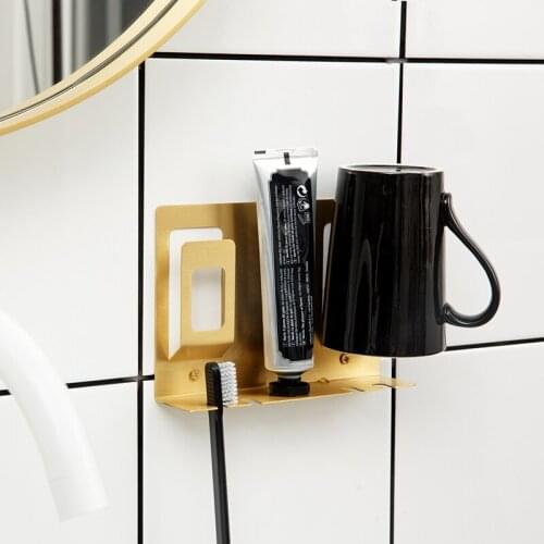Nordic toothbrush gold Brass Modern Design Wall Mount golden Rack holder geometric bathroom Toothpaste Dispenser Bath set