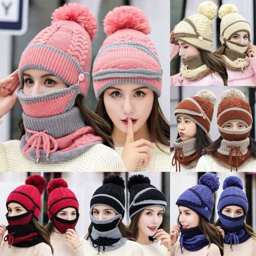 All-in-one Warm Winter Hats For Women Girls Knitted Bonnets Beanies Outdoor Sports Ski Mask Scarves Hat Winter Accessories
