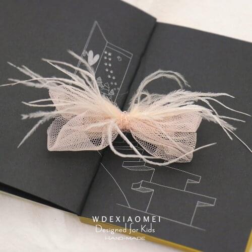 Feather Bowknot Hair Clip Barrette Girls Women Hair Pins Accessories Shiny Gauze Crystal Beads Hairpins Fashion Sweet Hairgrips