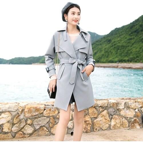 British Style Spring Autumn Windbreaker Overcoat Womens 2021 New Fashion Temperament Retro Casual Mid-Length Trench Coat Female