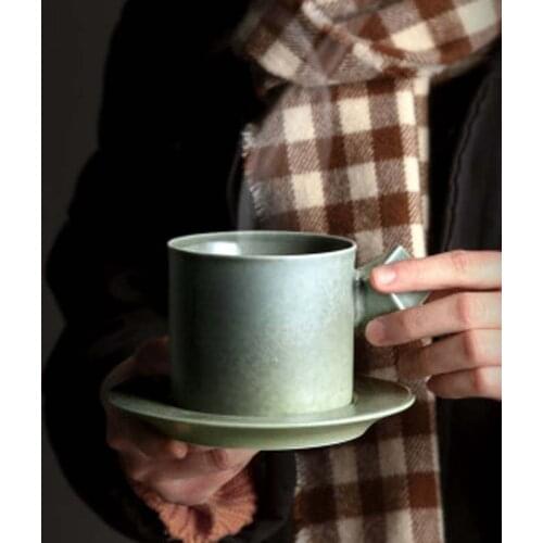 Japanese handmade ceramic coffee cup with saucer simple kiln change mark cup afternoon tea cup and saucer set creative home