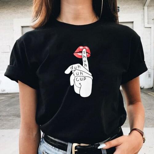 Fingers Red Lip Print T-Shirt Womens Tumblr Fashion Sassy Cute Funny Tee Hipsters Grunge Top Kawaii Cute Casual Funny T-Shirt