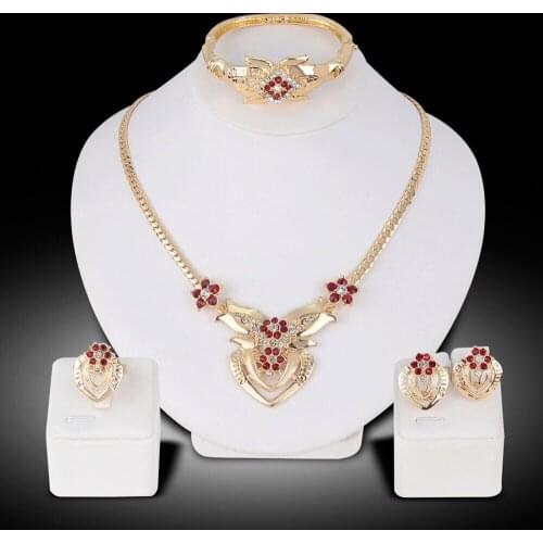 Womens Fashion Rhinestone Jewelry Set Ring Earrings Necklace Bracelet Wedding