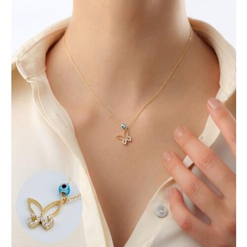 925 sterling Silver Evil Eye Butterfly Necklace
