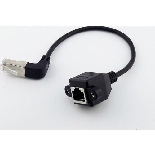 1pcs RJ45 Male UP Angled to Female Panel Mount Ethernet LAN Network Extension Cable 30cm