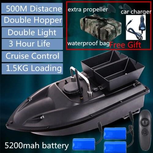 180minis life 500m Distance Double Hopper RC Fishing Bait boat With 3pcs 5200mah boat battery free car charger waterproof bag to