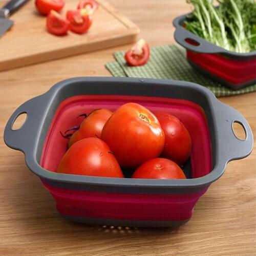 2Pcs Strainer Collapsible Drainer With Handle Kitchen Tools Foldable Silicone Colander Fruit Vegetable Washing Basket Strainer