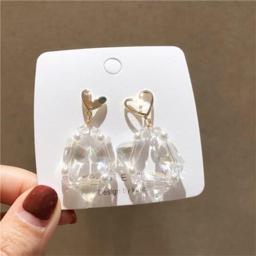 2020 Hot High Quality Korean Geometric White Crystal Heart Long Drop Earrings For Women Fashion Holiday Party Bijoux Jewelry